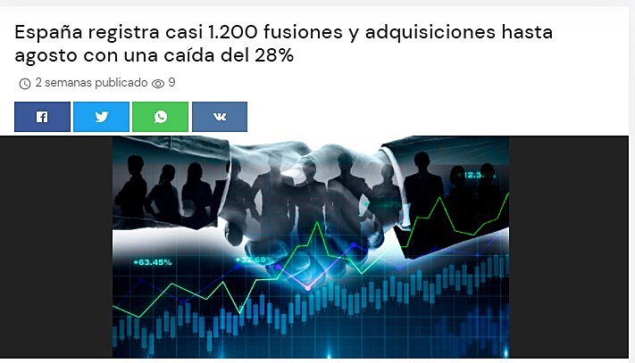 Espaa registra casi 1.200 fusiones y adquisiciones hasta agosto con una cada del 28%